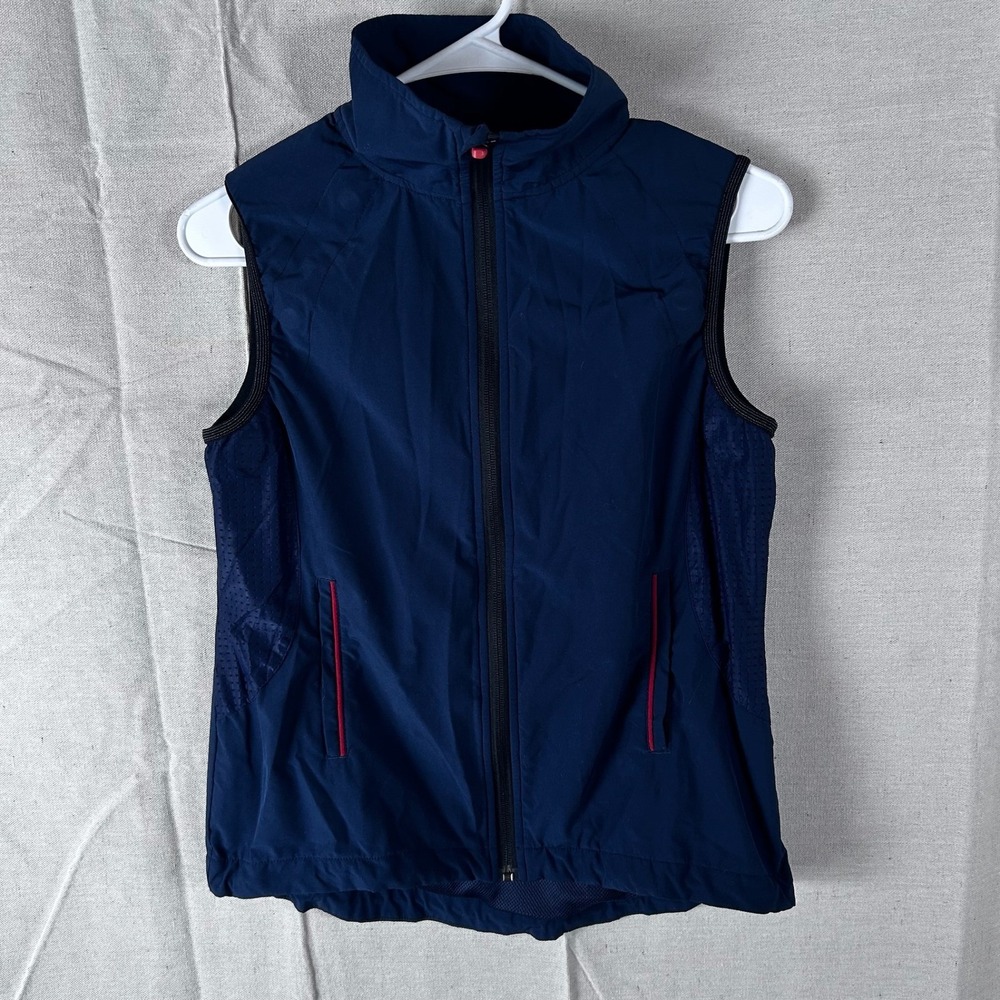 MPG Sport Womens Navy Blue Full Zip Running Vest Mesh Lined Lightweight Pockets